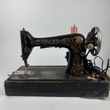 Singer Model 66 1921 Red Eye Sewing Machine W/ Case/Pedal - Tested Needs Repairs picture