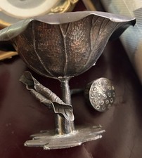 c1890's Japanese Meiji Period Bronze? Silver?Ikebana Lotus Blossom Bowl picture