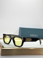 AMIRI Black Square Sunglasses Gold Ornate Temple Yellow Tint Luxury picture