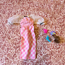 Pink/White Gingham Doll Dress + Hair Extension 4pc Lot for 11 in Fashion Doll picture