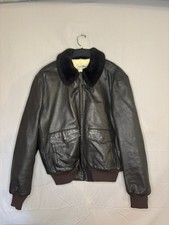 70’s 80’s Men’s Vintage LLBean Dark Brown Leather Bomber Jacket Mouton Sherpa 44 picture