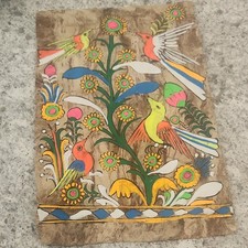 Amate Bark Paper Vintage Mexican Folk Art, Hand Painted Birds & Flowers picture