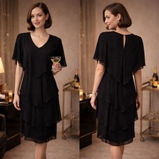 Vintage 80s Dress Cattiva New York Black Chiffon Layered Cocktail USA Minimalist picture
