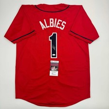 Autographed/Signed Ozzie Albies Atlanta Red Baseball Jersey JSA COA picture