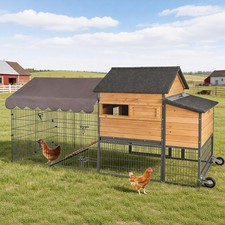 Large Chicken Coop with Run, Wooden Chicken House with Wheels, Hen Poultry Cage picture