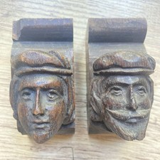 Pair Antique Hand Carved Corbels Supports In Oak Wooden picture