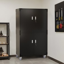 Large 4-Door Metal Cabinet with Adjustable Shelves, Pegboards, Casters and Lock picture