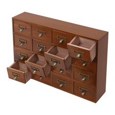 Vintage Pine Wood 64-Drawer Tabletop Storage Cabinet Set Brown picture