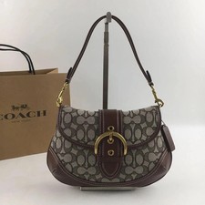 Coach CJ814 SohoBag Signature Jacquard Maple Brown Shoulder Handbag Ship from US picture