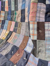 Vtg 40s Wool Suiting Patch Quilt Double Sided Tailors Sample Quilt Hand-Tied picture
