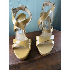 Jimmy Choo Tan Patent Leather Strappy Platform Stiletto Sandals EU38.5 picture
