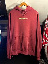 Nike Men's 2XL Red Pullover Hoodie Cotton Blend Fleece Logo Swoosh Pockets picture