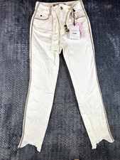 Colcci Jeans Womens 40 Off White Denim Raw Hem Slim Fit Stretch Belted Waist picture