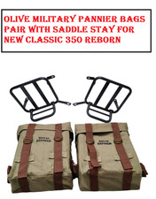 OLIVE MILITARY PANNIER BAGS PAIR WITH SADDLE STAY FOR RE NEW CLASSIC 350 REBORN picture