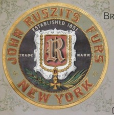 1870s-80s John Ruszits Furs New York Colorful Victorian Label Or Print Ad L14 picture