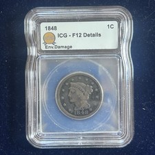 1848 Braided Hair Large Cent, ICG-F12 Details: Env. Damage, 1C picture
