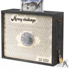 10000 Savings Challenge Box with Lock, Wooden Large 10k Money Saving Box Save... picture