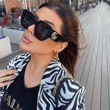 Gucci GG0956S 003 Square Oversized Sunglasses in Shiny Black/Gray Lens 100% UV picture