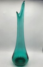 Vintage LE Smith Peacock Teal Blue Swung Smoothie Fat Bottom Vase 19” picture