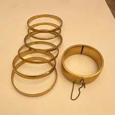 Vtg. MONET Gold Tone Hinged Cuff & Stacking Bangle Bracelet Lot Set (7pc bundle) picture