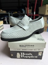 Vintage Hush Puppies Phoenix Mens Gray Perforated Suede Loafers Size 8.5 NOS B20 picture