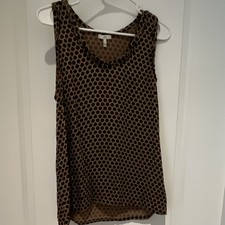 Joie Women's Silk Geometric Scoop Neck Sleeveless Blouse S Copper/Brown Black picture