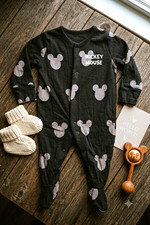 George Disney Mickey Mouse Footed Snap Sleeper Cotton Ribbed Gray 0-3M picture