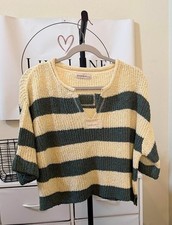 Zenana Women’s Striped Knit Sweater Top Olive Cream S/M and L/XL picture