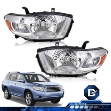 For 2008-2010 Toyota Highlander Halogen Chrome Headlights Lamps Pair Left+Right picture