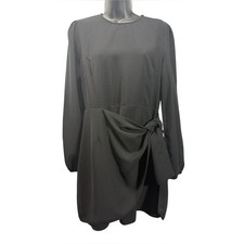 Lulu's Black Long-Sleeve Tie-Detail Mini Dress size Medium picture