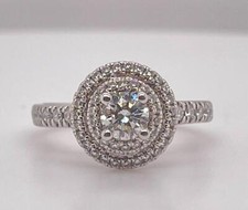 14K White Gold 0.77ctw Natural Round Diamond Double Halo Engagement Ring picture