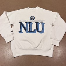 Vintage JanSport Sweatshirt Mens Medium White NLU National Louis Fleece USA 90s picture