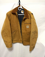 Vtg.Carhartt Men’s Brown Detroit Jacket 44 Zip Front Corduroy Collar Short Lined picture