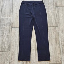 Misook Knit Pants Women PM Navy Blue Straight Leg Pull On Stitched Crease Ankle picture