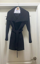 DKNY Women’s Wool-Cashmere Blend Black Belted Pea Coat Double Breasted Size 4 picture