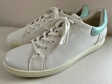 ECCO Soft 7 Women’s US 10 EU 41 White Leather Aqua Trim Sole Sneakers 470093 picture