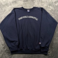 Vintage Y2K Champion Sweatshirt Mens Large Navy Blue Embry Riddle Aeronautical picture