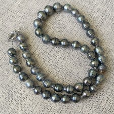 Dark Gray Or Black Baroque Tahitian? Pearl Necklace Approx 20”L (9-11.5mm) AS-IS picture
