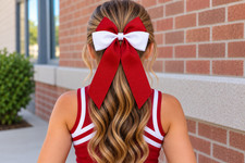 Red and White Cheer Bows  Two Color Long Tail School Spitit Hair Bow picture