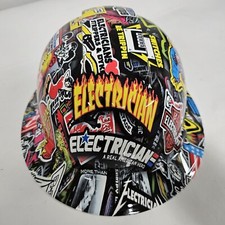 full brim hard hat custom hydro dipped IN ELECTRICIAN EXTREME STICKER BOMB NEW picture
