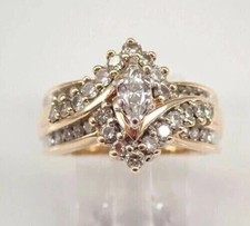 IGI 3 Ct Marquise F-VS1 Lab Grown Diamond Women Wedding Ring 14K Yellow Gold picture