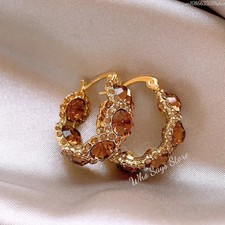 2025 Brilliant Round Zirconia Hoop Earrings for Women Amber Color Small Circle A picture