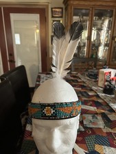 Hand Crafted Replica Two Feather Beaded Headdress Native American Regalia picture