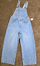 Free People Tunnel Vision Denim Overalls Women’s M Blue Wide-Leg Pockets Straps picture