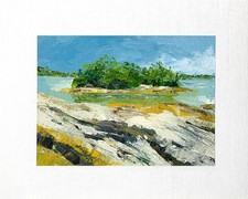 8x10 Maine Original Oil Painting Seascape Coastal Rock Art New England Signed picture