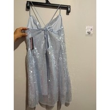 NWT Wild Fable Light Blue Sequin Cowl Neck Lace Up Back Mini Dress M picture