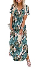 WIHOLL Summer Dresses for Women's 2026 Maxi Sun Large, Floral Frond Short Sleeve picture