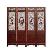 Chinese Reddish Brown Stain 4 Seasons Flower Wood Panel Floor Screen cs5321 picture