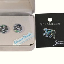 Glacier Pearle Majestic Moose earrings & bear Pin Paua Abalone Shell Set NEW Box picture