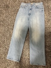 MOTHER Women's Straight Jeans Blue Light Wash Denim 5-Pocket Button Zip picture